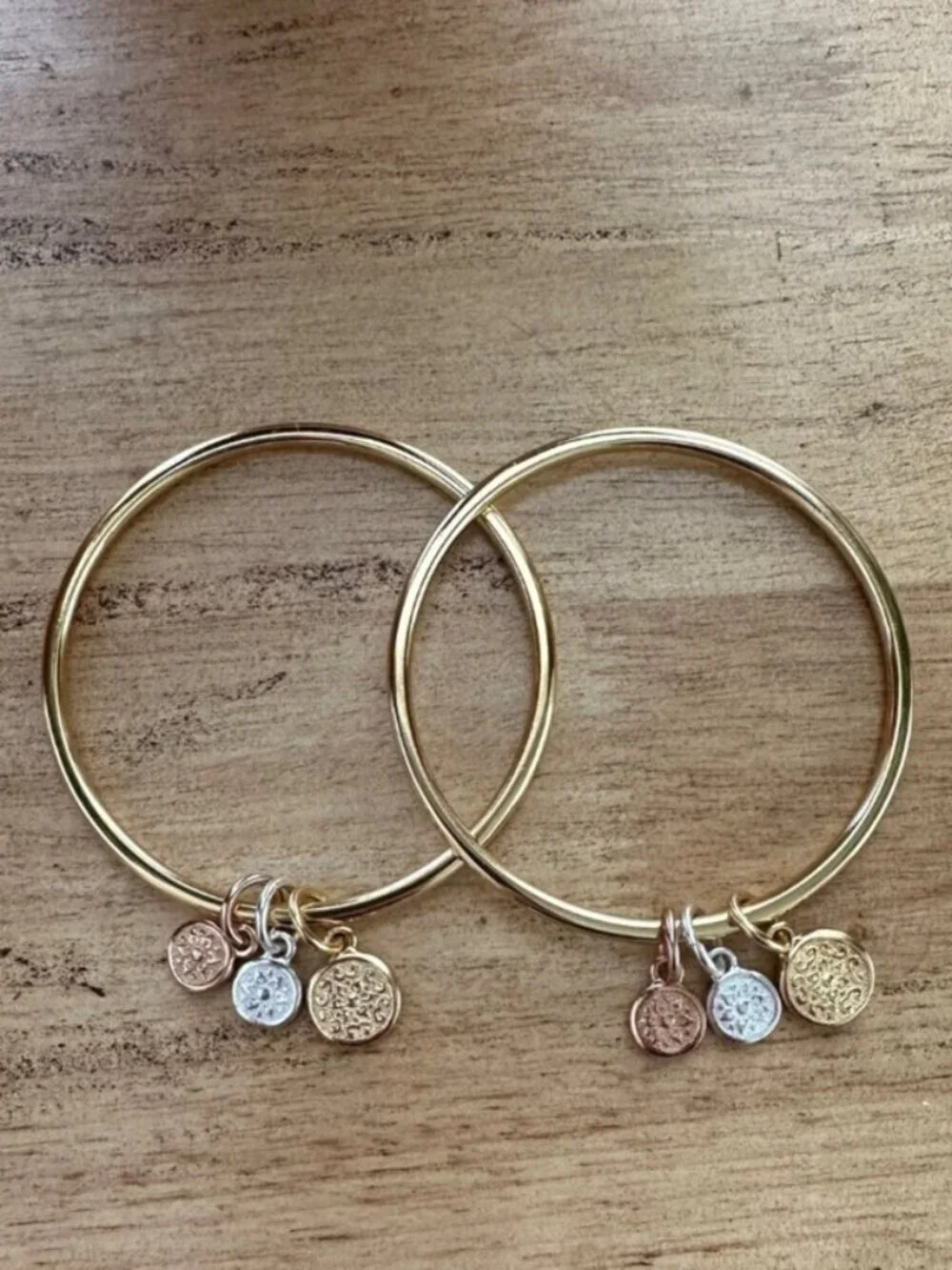 2 Gold Plated CZ Charm Stacking Bangles